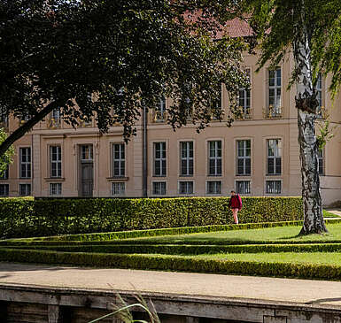 Walk with wheelchair at the castle in Rheinsberg